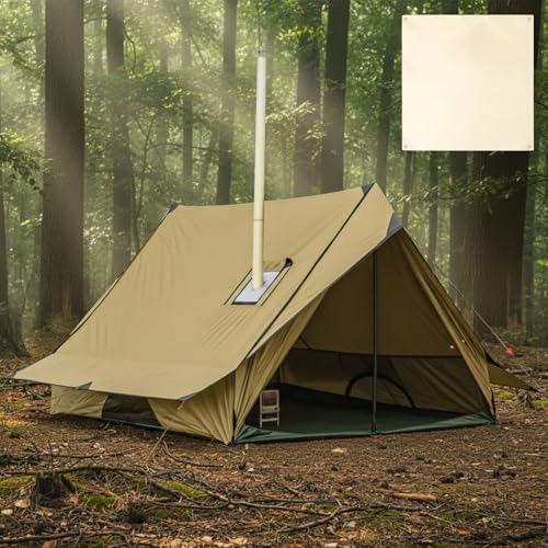 Soulchen Camping Hot Tent with Stove Jack, 4.9ft Standing Room Portable Cabin Yurt Tent Waterproof & Windproof for 2-3 Person Hiking Hunting Outdoor Winter Includes Fireproof Cloth 2 Poles & 12 Stakes