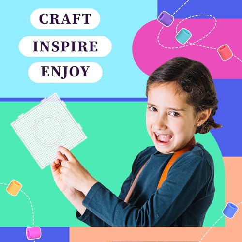 lompyeu Bügelperlen Platten, 14.5 * 14.5 cm Steckperlen für 5 mm Bügelperlen mit 4 Bügelpapier, 4 Schlüsselband，4 Schlüsselring und 1 Pinzette