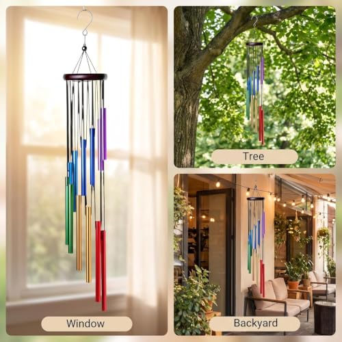 Image of Rainbow Aluminum Wind Chimes for Home Balcony Garden Outdoor Decor, 12 Tube Metal Wind Chime Hanging Decoration, Deep Relaxing Melody, Weather Resistant Porch Patio Yard Housewarming Gift