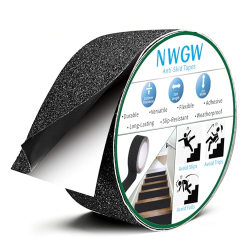 Image of Black Anti-Slip Stair Treads Tape,2 inch x35FT Heavy Duty PVC Non-Skid Grip Tape for Wooden Steps, Indoor /Outdoor Stairs, Pool Decks - Peel & Stick Waterproof Safety Traction