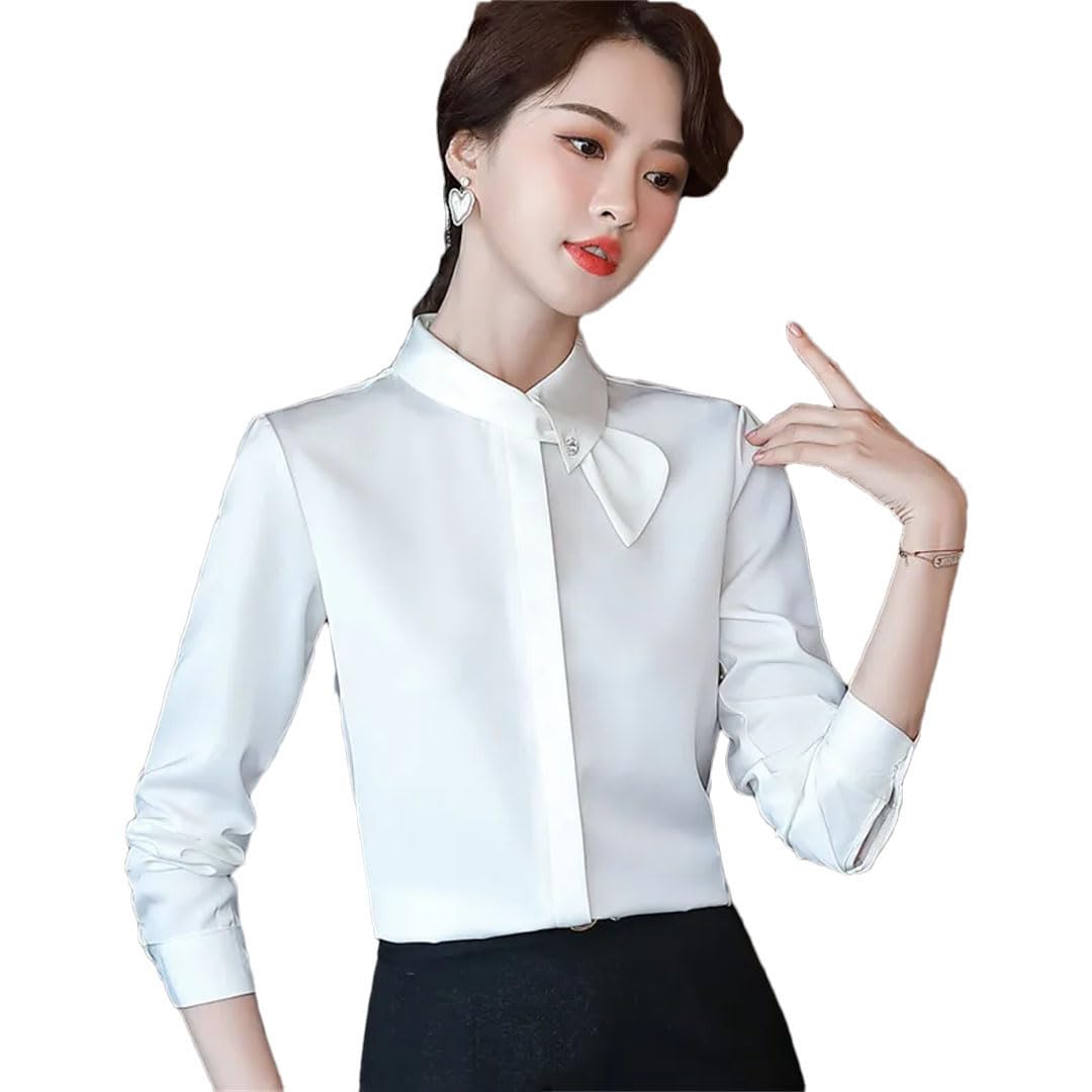 Blusa de satén de manga larga para mujer, blusa formal de trabajo para oficina