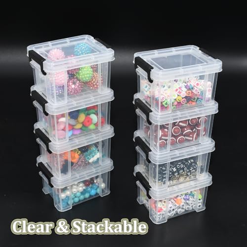 Image of 8 Packs Small Plastic Containers with Lids, Stackable Bead Organizers, Clear Mini Storage Box, Transparent Arts Crafts Storage Boxes for Small Craft Items Jewelry Beads(L3.4 inchx W2.5 inchx H2 inch)