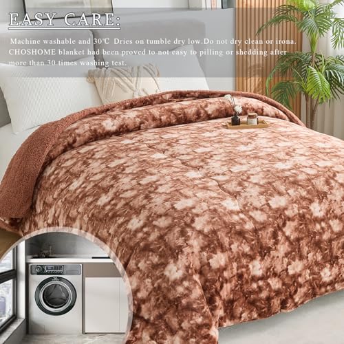 CHOSHOME Sherpa Fleece Blanket- Thick Warm Blanket for Winter, Soft Fuzzy Plush Blanket for Bed, Couch, Travel (Tie Dye Brown, Queen 90" x 90")