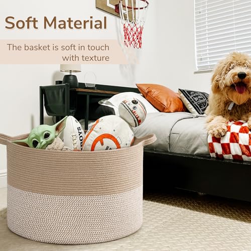 Image of INDRESSME 115L Extra Large Woven Baskets for Storage, Wicker Basket for Living Room Decor Laundry Baskets for Blankets Clothes Pillows Towel Shoe Basket for Entryway, White & Jute