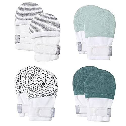 HAPIU Baby Mitten, 4 pack, Geometry&Grey Stripe&Emerald&Sage, 6-12 Months