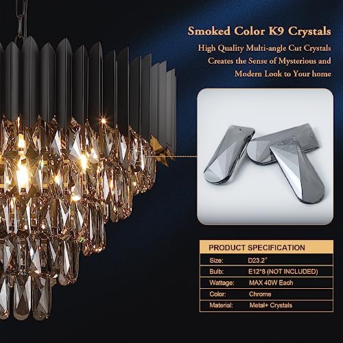 A Axilixi Black Crystal Chandeliers,Contemporary 24'' Modern Ceiling Lights Fixtures Flush Mount Pendant Light 12 Lights 5-Tiers K9 Large Hanging Lamp For Entryway Dinning Room Living Room Bedroom #TOP1