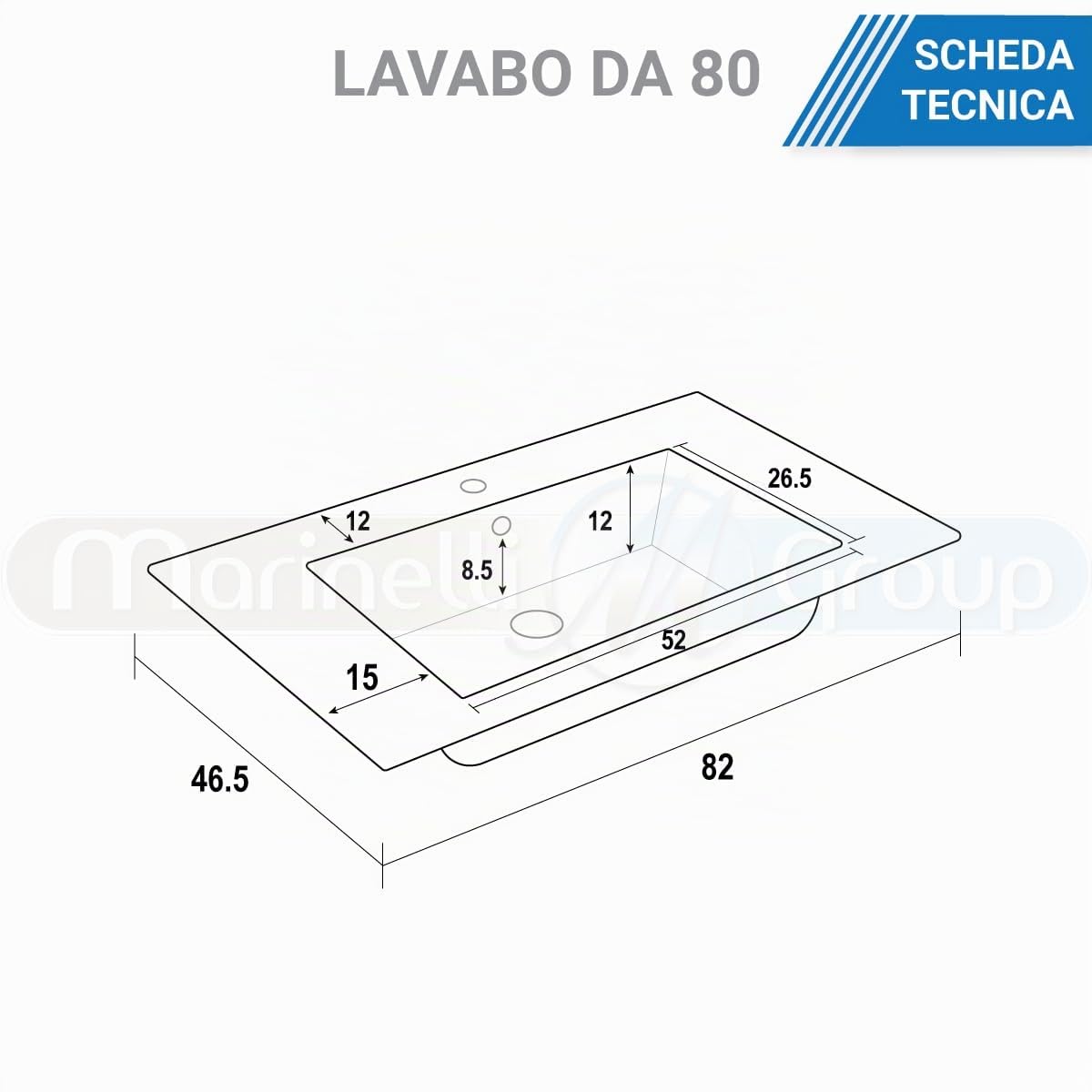 MarinelliGroup Mobile bagno 80 cm sospeso lavabo ceramica specchio 2 cassetti cemento 80 x 45 x 57 cm 305160L