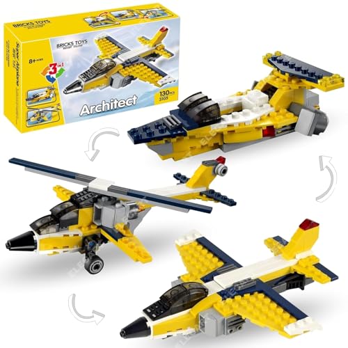 Image of 3-in-1 Architect Series Highway Cruiser Building Block Toy Set - 130 PCS | Airplane & Motorbike DIY STEM Toy for Kids | Educational Interlocking Bricks for Boys & Girls (3 Models in 1)