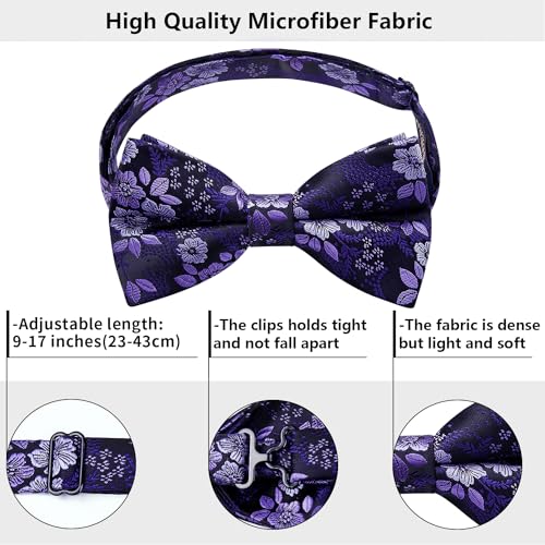 Image of HISDERN Bow Ties for Men Pre-Tied Bow Tie Floral Paisley Handkerchief Classic Formal Bowtie and Pocket Square Cufflinks Set