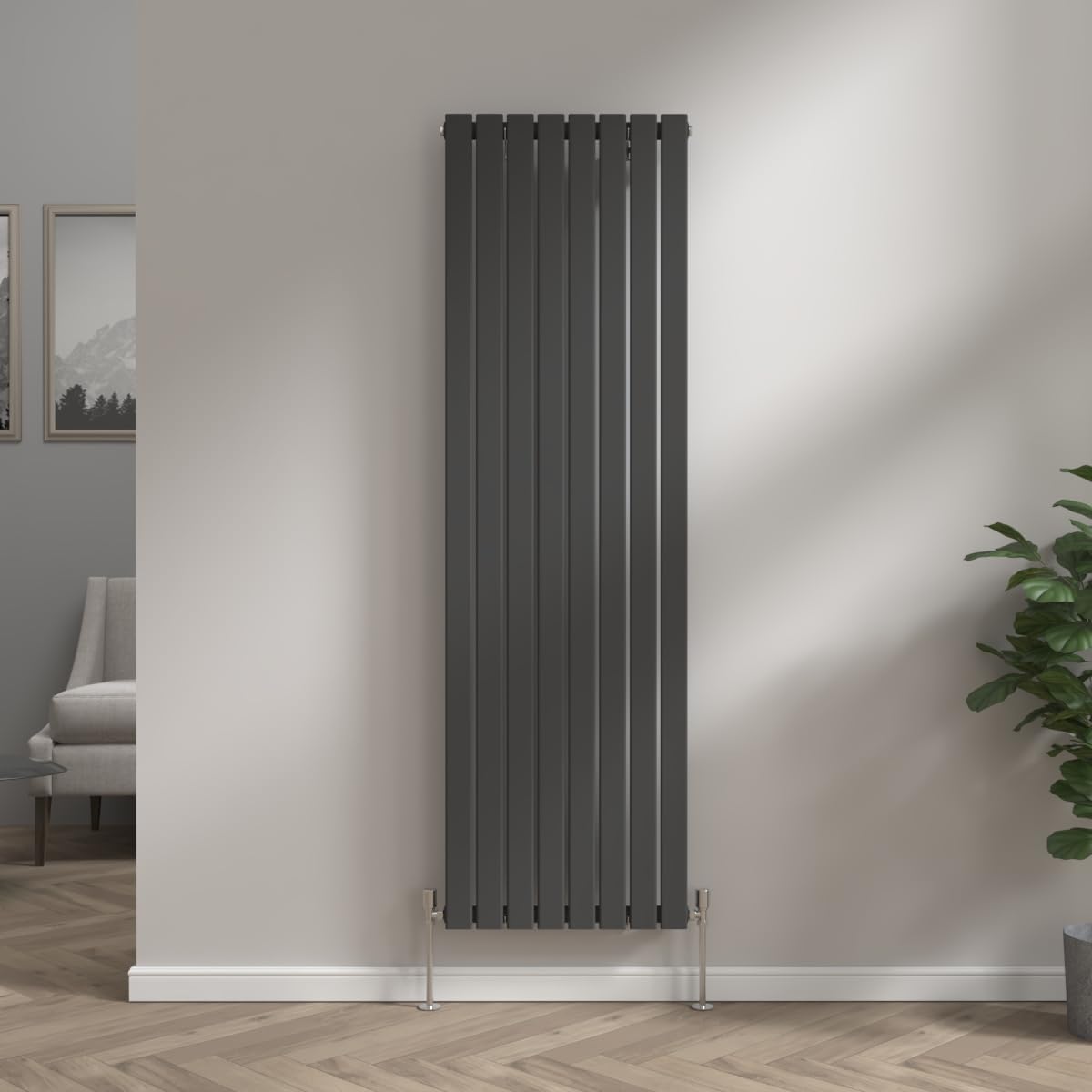 NRG Vertical Column Designer Radiator Central Heating Flat Single Panel 1800x544mm Black