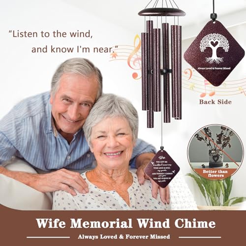 Image of Sympathy Gifts for Loss of Wife, 32 inch inch Memorial Wind Chimes for Loss of Wife, Loss of Wife Sympathy Gift, Condolence Bereavement Gifts in Memory of Wife, Bronze