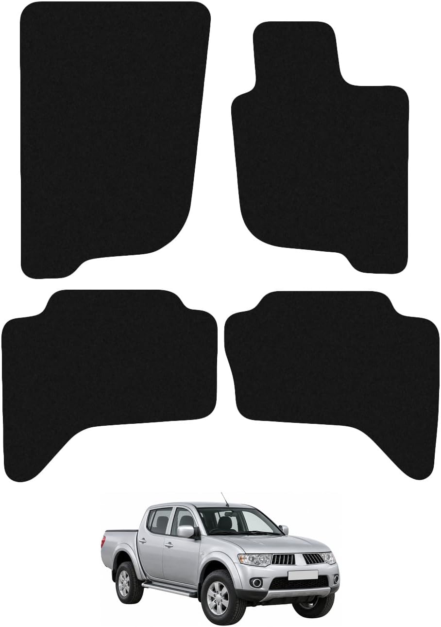 car mats for Mitsubishi L200 2006 to 2015 4 Piece Set with 2 Clips Car Mats UK-Made Tailored Fit Carpet Floor Mats Full Coverage Black Trim