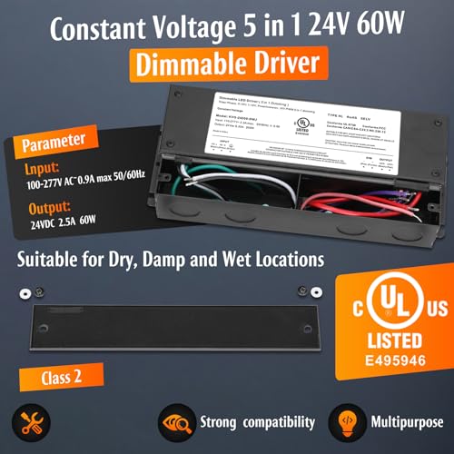 Image of 60W Dimmable LED Driver 24V, AC to DC Triac Dimmable Transformer Power Supply, Dimming LED Driver, Compatible with lutron and leviton Dimmer, TRIAC /Phase /0-10V /1-10V /Potentiometer /10V PWM UL Listed