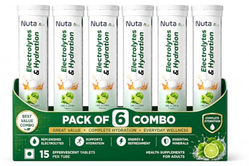 Image of Electrolytes & Hydration Tablets | Effervescent Electrolyte Drink | Lime & Lemon | Supports Hydration & Daily Energy | Pack of 6 (90 Tablets)