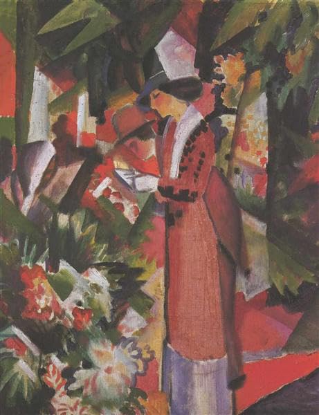 Art mural abstrait August Macke pour raviver un mur blanc vide avec une toile de jardin colorée