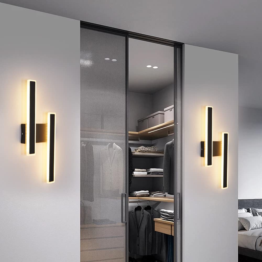 Aplique Pared Interior LED, 32W Regulable 3 Temperatura de Color Lámpara de Pared Moderna, Negro Iluminación Luz pared LED para Dormitorio Comedor Pasillo Escalera, 3000K/4500K/6000K