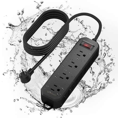 Image of TESSAN Outdoor Power Strip Weatherproof, 6FT Extension Cord Waterproof | 4 Outlets 1 Switch, Surge Protector 1700J, Wall Mountable for Home Office and Patio Christmas Lights, Black