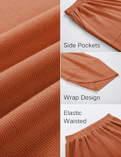 Xiaoxuemeng Womens Baggy Wide Leg Pants Casual Elastic Waisted Palazzo Harem Pants with Pockets (Orange-L)
