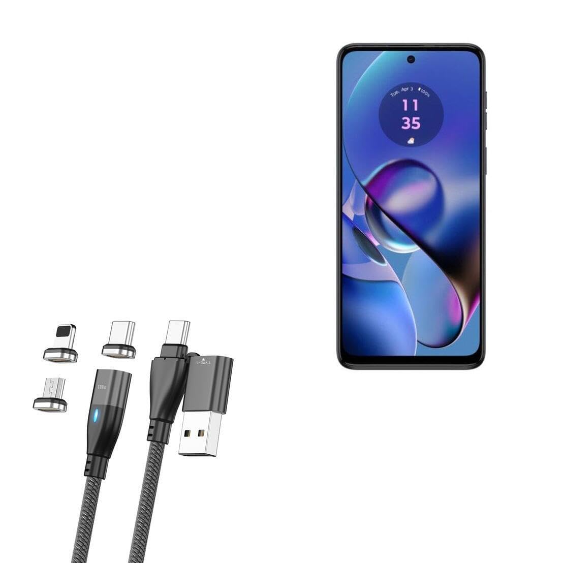 BoxWave Cable Compatible with Motorola Moto G64 - MagnetoSnap PD AllCharge Cable (100W), Magnet PD 100W Charging Cable USB Type-C Micro USB - Jet Black