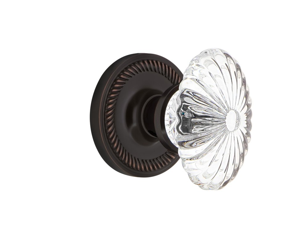 NostalgicWarehouse Rope Rosette with Oval Fluted Crystal Glass Knob, Passage - 2.75", Timeless Bronze