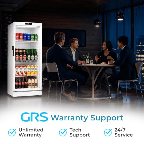 Image of GRS Commercial Display Refrigerator with Glass Door Lock | Cool Air Flow & Temperature | Beverage fridge, Drink and Wine Cooler with Adjustable Display Shelf for Stores and Bars | Silver, 7.1 Cu. Ft