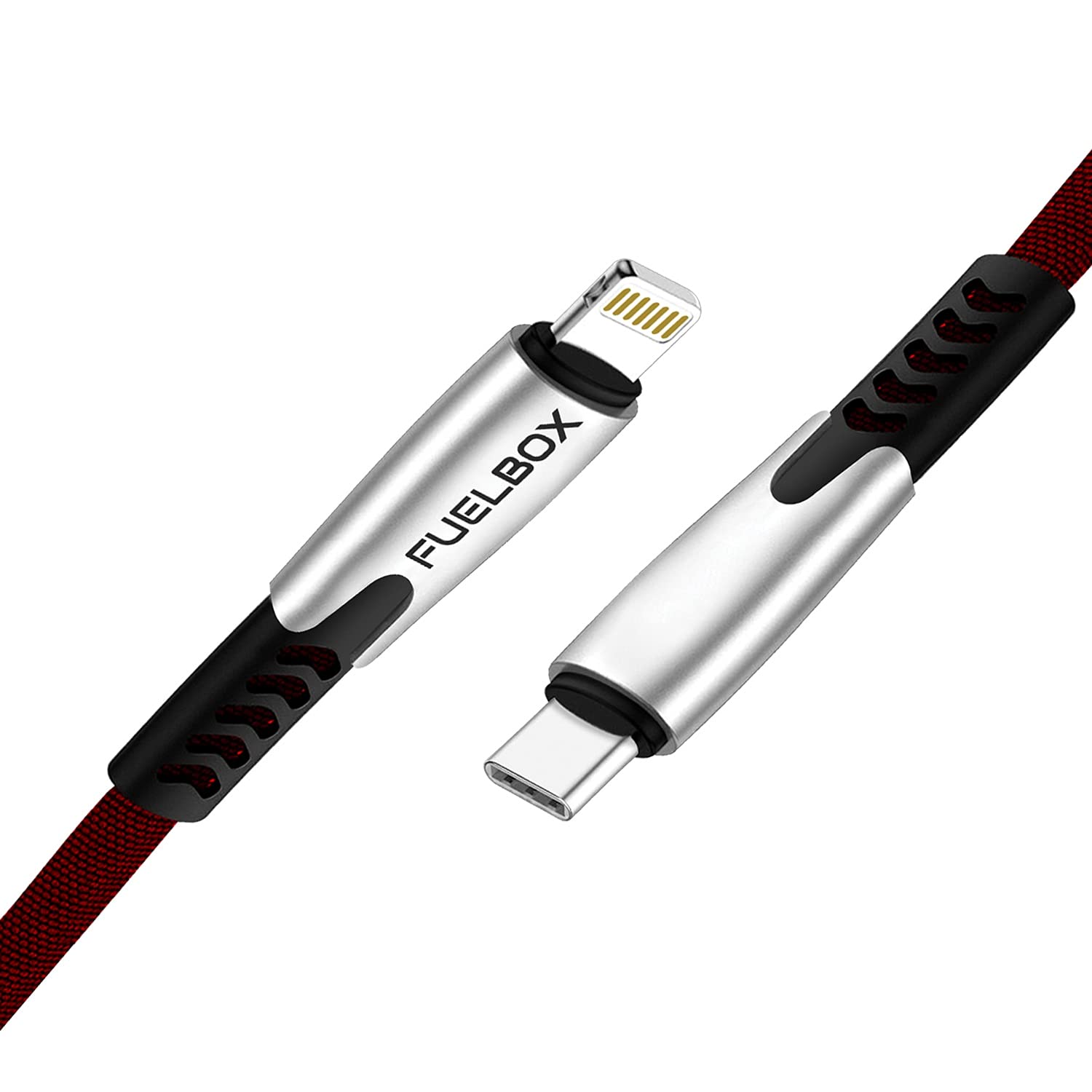 FUELBOX Nylon Braided Extra Tough Tested LED USB Type-C to Lighting Cable 1.2 M with Ultra Flexible & Durable Quick Charge & Sync for iPhone 14/13/12/11/X/8/7/6 Series, iPads & AirPods - Black/Red (B097DXDKF8) Amazon Price History, Amazon Price Tracker