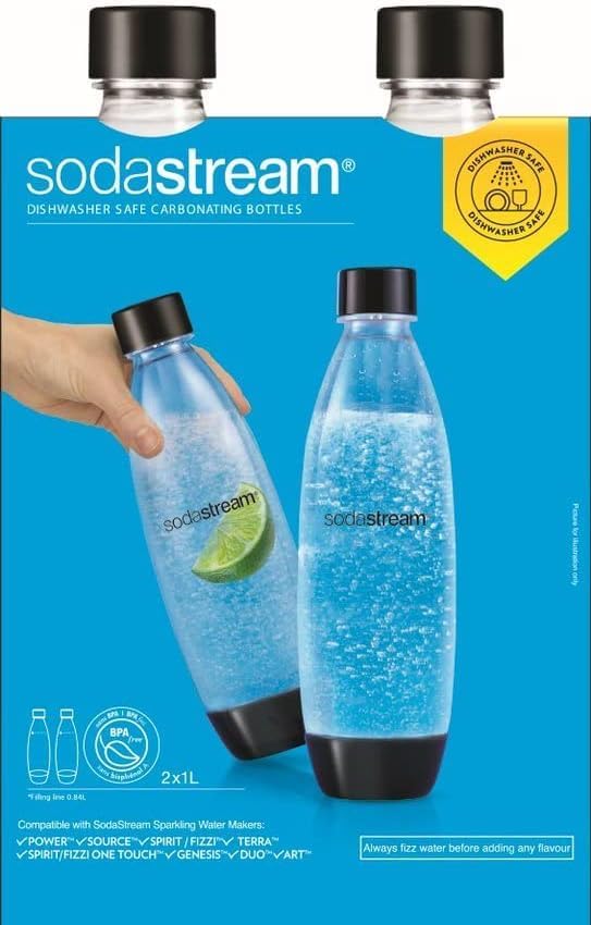 SodaStream Dishwasher Safe 2-Pack 1 Litre Carbonating Bottle - Black