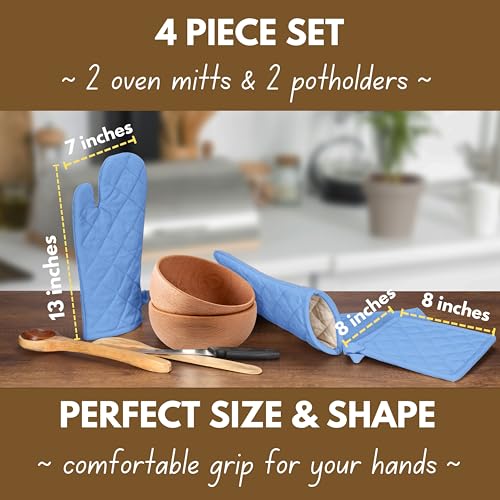 Native Fab Pot Holders and Oven Mitts Sets for Kitchen Heat Resistant - Hanging Non-Slip - 100% Cotton Kitchen Oven Mitts and Pot Holders 4-Piece Set - Blue by Native Fab - Image 2
