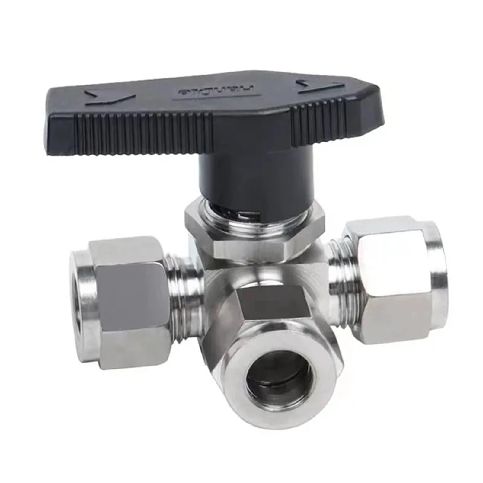 Vanne boisseau sphérique 3 voies L 3/8 pouce raccord compression tube inox