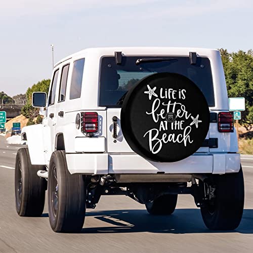 Image of Life at The Beach Spare Tire Cover with Backup Camera Hole Wheel Tire Cover Fit Trailer, RV, SUV and Many Vehicle 15inch