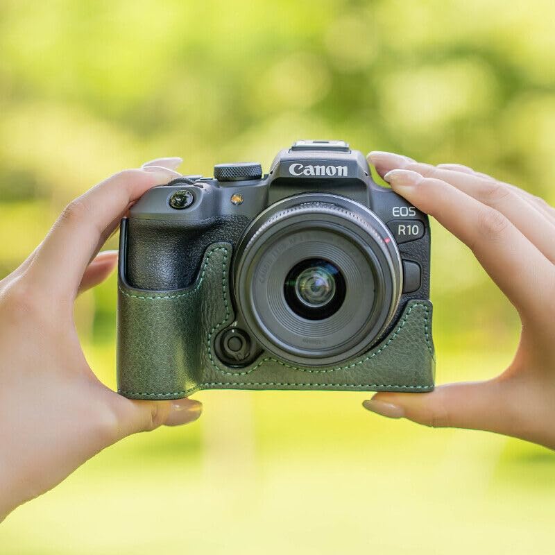 Demi-étui en cuir véritable EOS R10 housse protection boîtier vert