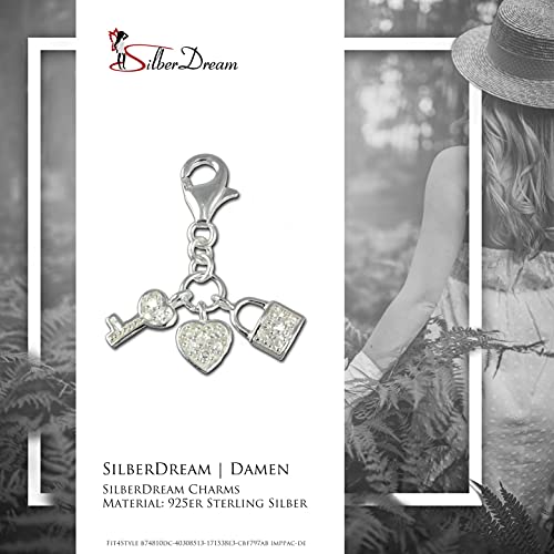 SilberDream Charm 925 stříbrný přívěsek bílé srdce klíč zirkon FC224W stříbrný přívěsek na šperky, Sterlingové stříbro, zirkony.