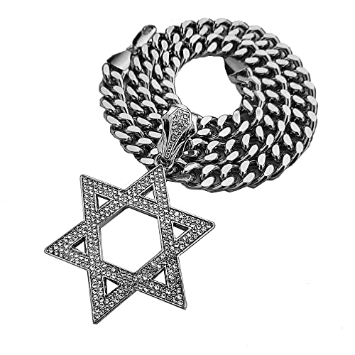 Iced Silver Plated Simulated Diamond Large Star of David Charm Pendant & 10mm 18