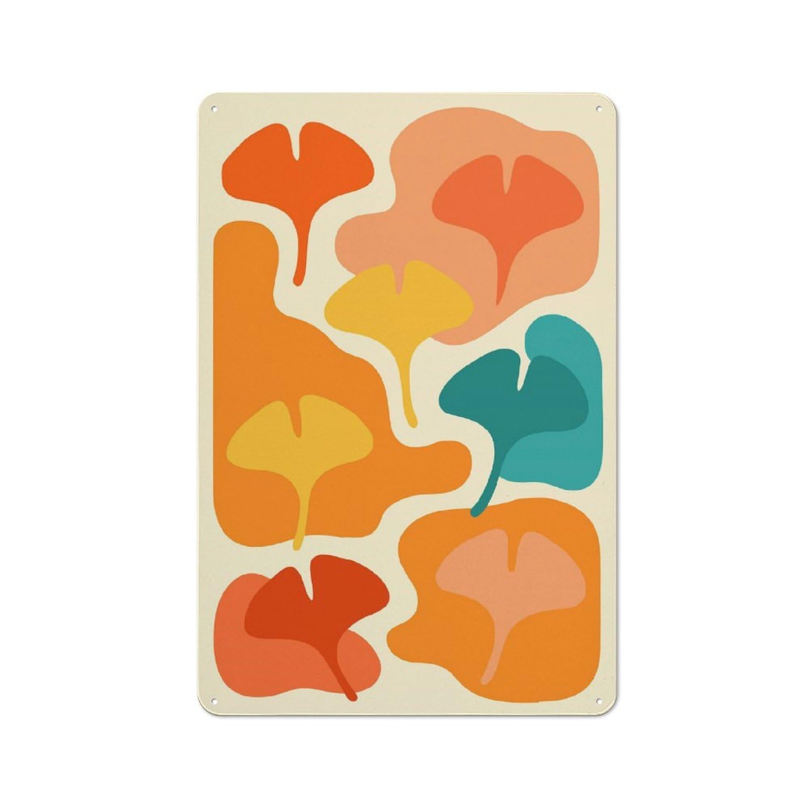 Junmoney Style-11 Rustic Tin Sign 30X20cm Featuring Abstract Ginkgo Leaves Pattern For Living Room Wall, For Room Styling Across Living Rooms And Feature Walls