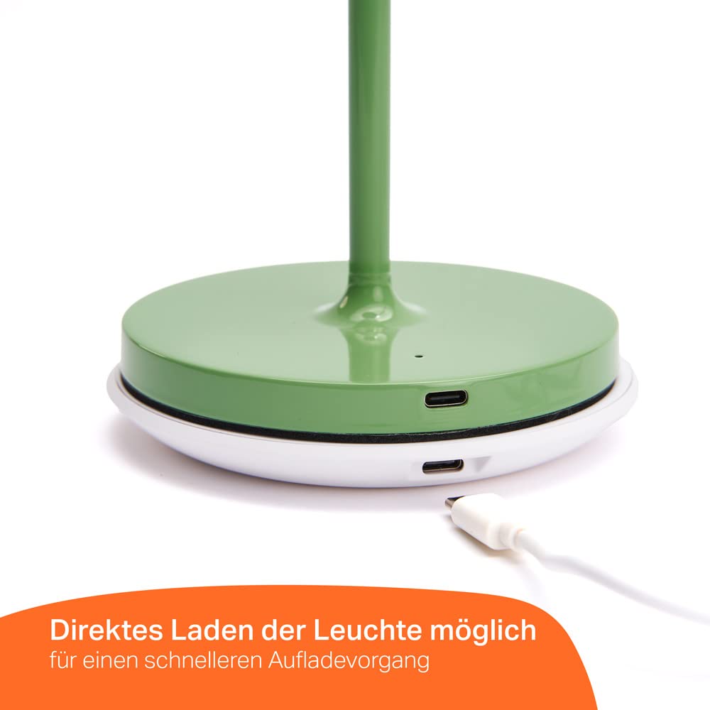 NCC-Licht LED Tischlampe kabellos aufladbar Grün 2,2W warmweiß 2700K, mit Touchdimmer, Akku Tischleuchte für Innen und Außen IP54
