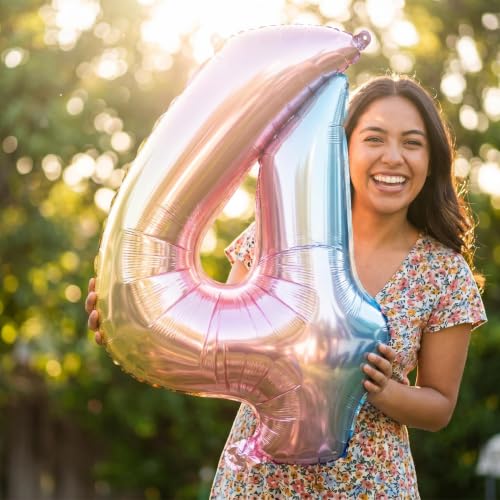 Image of YPSelected 32 Inch Large Foil Helium Number Balloon Birthday Wedding Party 0-9 (Rainbow, 4)