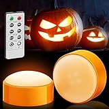 [2-Pack] Halloween LED Pumpkin Lights with Remote and Timer, Battery Operated Orange Jack-O-Lantern Light for Halloween Decor, Flameless Candles for Pumpkin Decorations