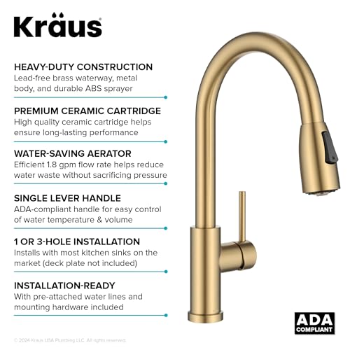 KRAUS Coda 2-Function Single Handle Pull Down Kitchen Faucet in Spot-Free Brushed Brass, KPF-1626BB - image 3