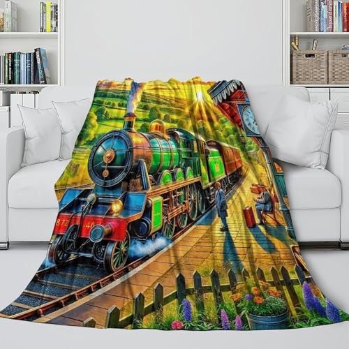 Couverture 3D train en flanelle douce, cadeau idéal pour garçons et filles