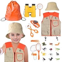 Outdoor Explorer Kit Children, Camping Adventure Kit, Explorer Accessories Toys with Binoculars Bug Catcher Set, Educational Gifts for Kids Nature Lovers (Orange)