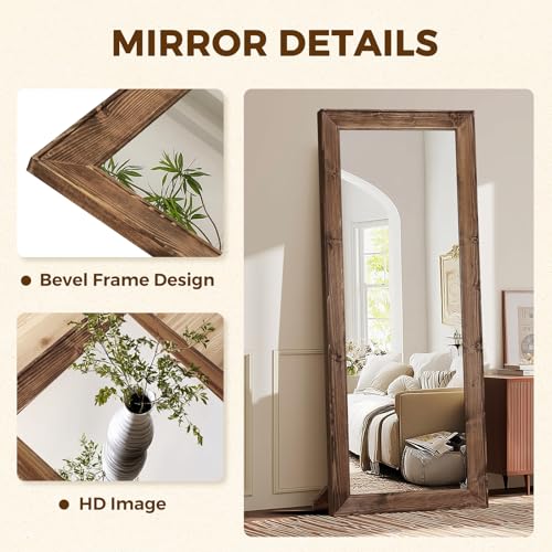 Image of 65x22in Full Length Mirror, Rustic Brown Beveled Wood Frame