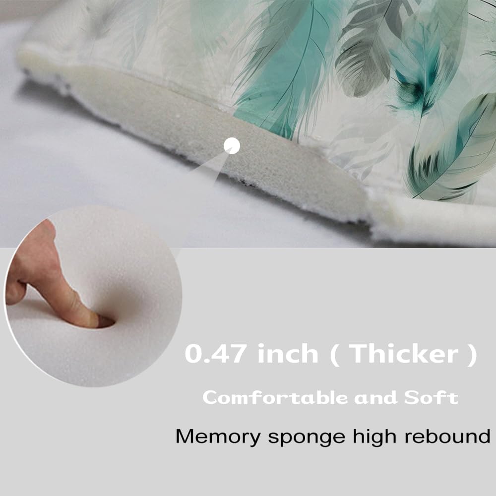 TheBlackSpot Peacock Feather Bathroom Rugs 20 x 31 Teal Blue Turquoise Feathers Bath Mat 16 x 24 Sets 3 Piece Imitation Cashmere Anti Slip Mats U-Shaped Contour Shower Mat