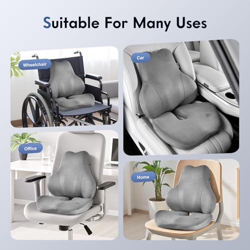 Image of Coverado Memory Foam Car Seat Cushion and Lumbar Support Pillow for Car, Ergonomic Office Chair Cushion for Lower Back Pain Relief, Breathable & Non-Slip for Car, Home, and Office Use, Gray