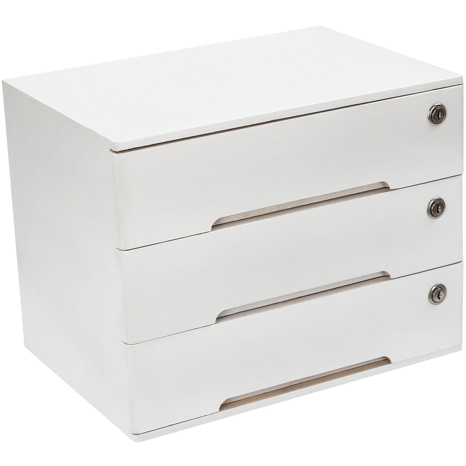 iSamLam Wooden Desk Organizer with Drawers & Lock, Desktop Countertop Storage Cabinet Lockable Home Office Supplies File Tabletop Organizing Unit (3 Drawers - Modern White)