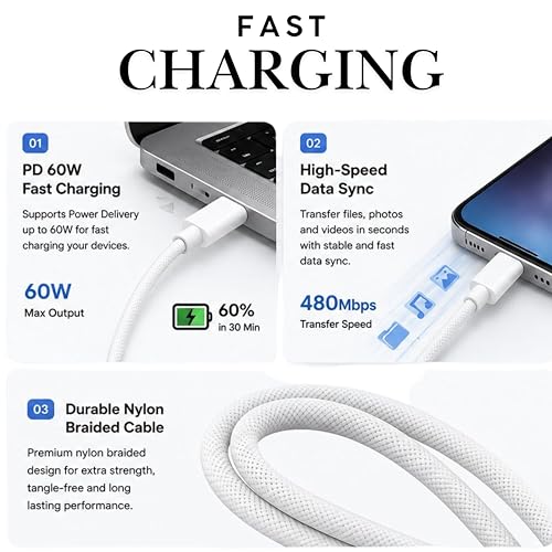 Image of Ultra-Fast PD Cable For iPhone Charger Cable Type C to C Cable for iPhone 17 /17 Air /17 Pro /17 Pro Max, 16 /16 Plus /16 Pro /16 Pro Max Original Speed