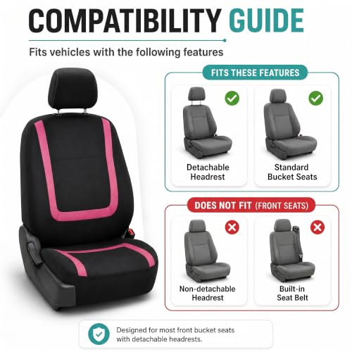 Image of FH Group Car Seat Covers Front Set in Cloth - Car Seat Covers for Low Back Car Seats with Removable Headrest, Universal Fit,Automotive Seat Covers,Washable Car SeatCover for SUV,Sedan,Van Pink