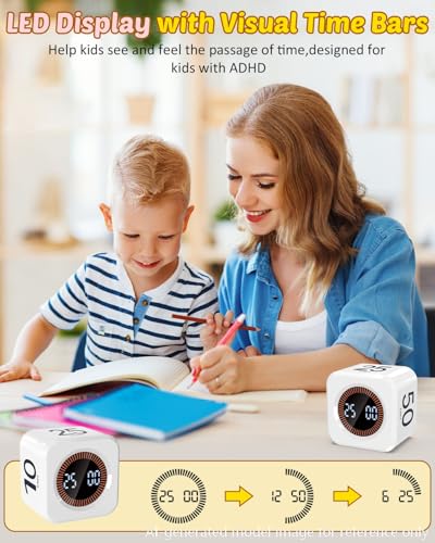 Image of Digital Pomodoro Timer Cube 5 /10 /25 /50min, Visual Productivity Flip Timer for Kids Classroom Desk, Custom Countdown, Silent and Sound Mode for ADHD Study Work Game Kitchen (White)