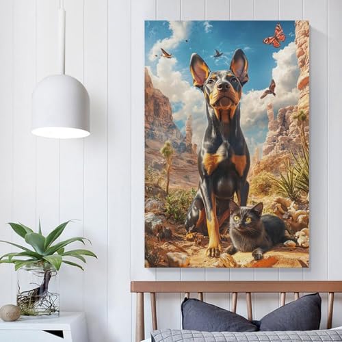 Doberman Murale déco salon tableau sur toile 50x75cm chic