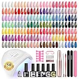 Phoenixy 45 Farben Gel Nägel Set mit 48W Nagellampe 50 Stück UV Nagellack Set mit Elektrische Nagelfräser Base und Top Coat Gelnägel Starterset Geschenke für Frauen