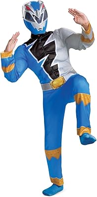 Blue Power Ranger Costume for Kids, Official Power Rangers Dino Fury Outfit with Mask, Child Size Small (4-6)